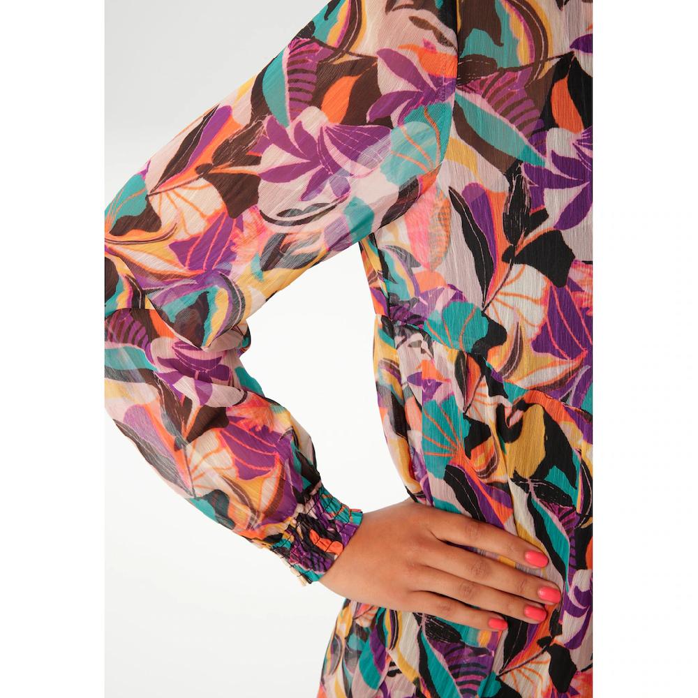 Aniston CASUAL Blusenkleid (mit Jersey-Unterkleid) Mit Farbenfrohen Extravaganten Blättern Bedruckt - NEUE KOLLEKTION