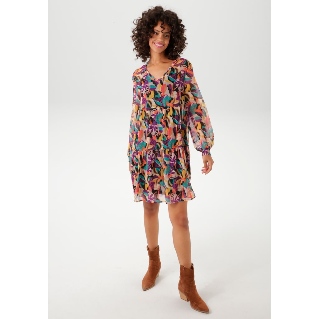 Aniston CASUAL Blusenkleid (mit Jersey-Unterkleid) mit farbenfrohen extravaganten Blättern bedruckt - NEUE KOLLEKTION