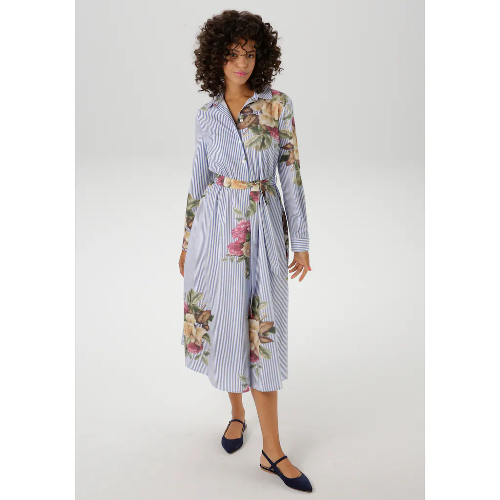 Aniston CASUAL Blusenkleid mit Rosen auf gestreiftem Untergrund - NEUE KOLLEKTION