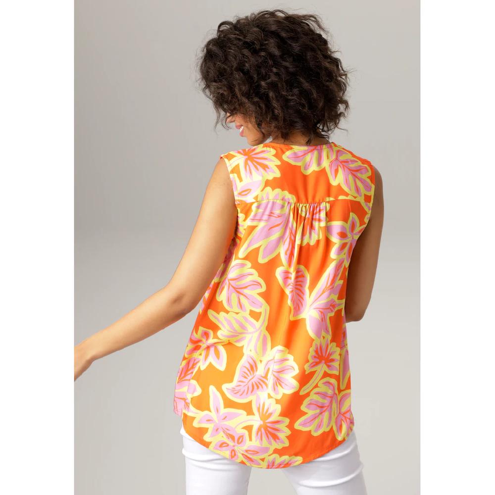 Aniston CASUAL Blusentop Mit Farbintensivem Großflächigem Blätter-Druck