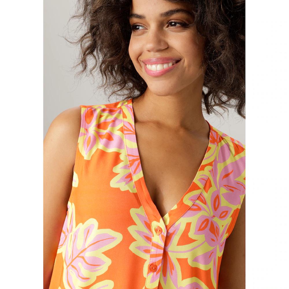 Aniston CASUAL Blusentop Mit Farbintensivem Großflächigem Blätter-Druck