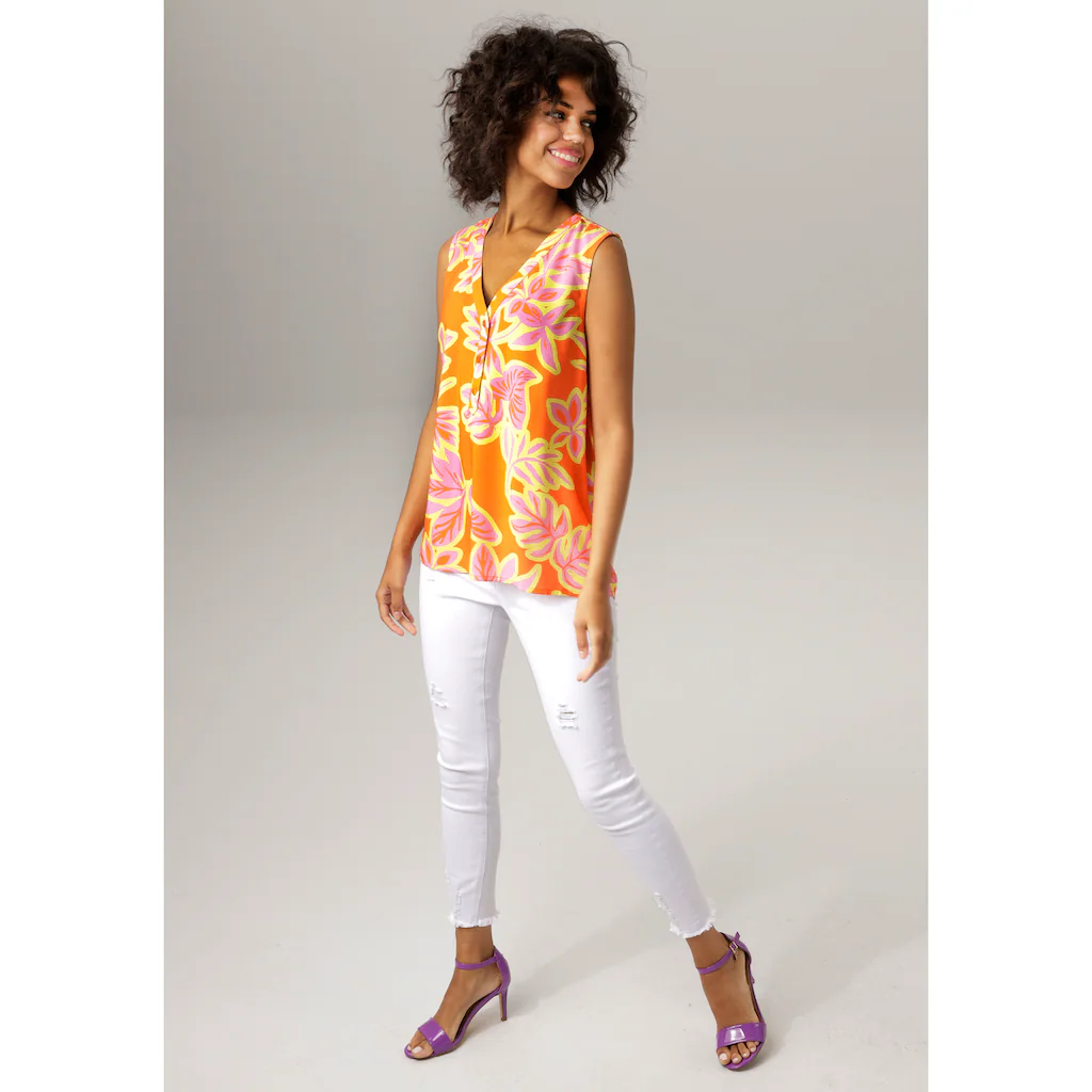 Aniston CASUAL Blusentop Mit Farbintensivem Großflächigem Blätter-Druck