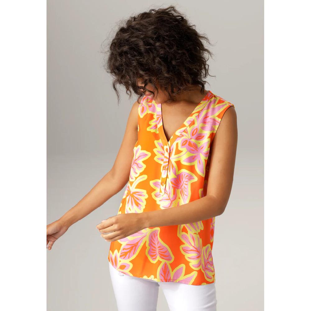 Aniston CASUAL Blusentop mit farbintensivem großflächigem Blätter-Druck