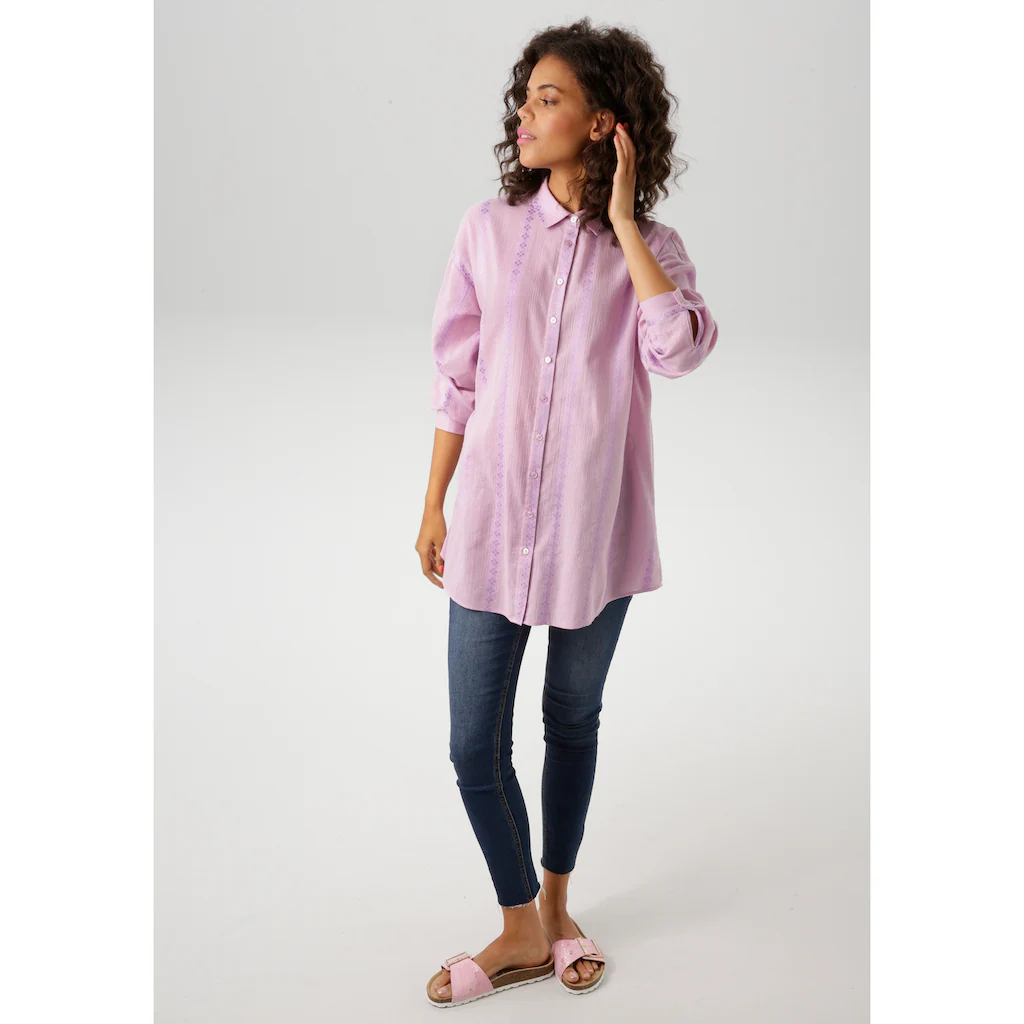 Aniston CASUAL Hemdbluse Aus Trendiger Musselin-Ware Mit Eingewebtem Muster - NEUE KOLLEKTION