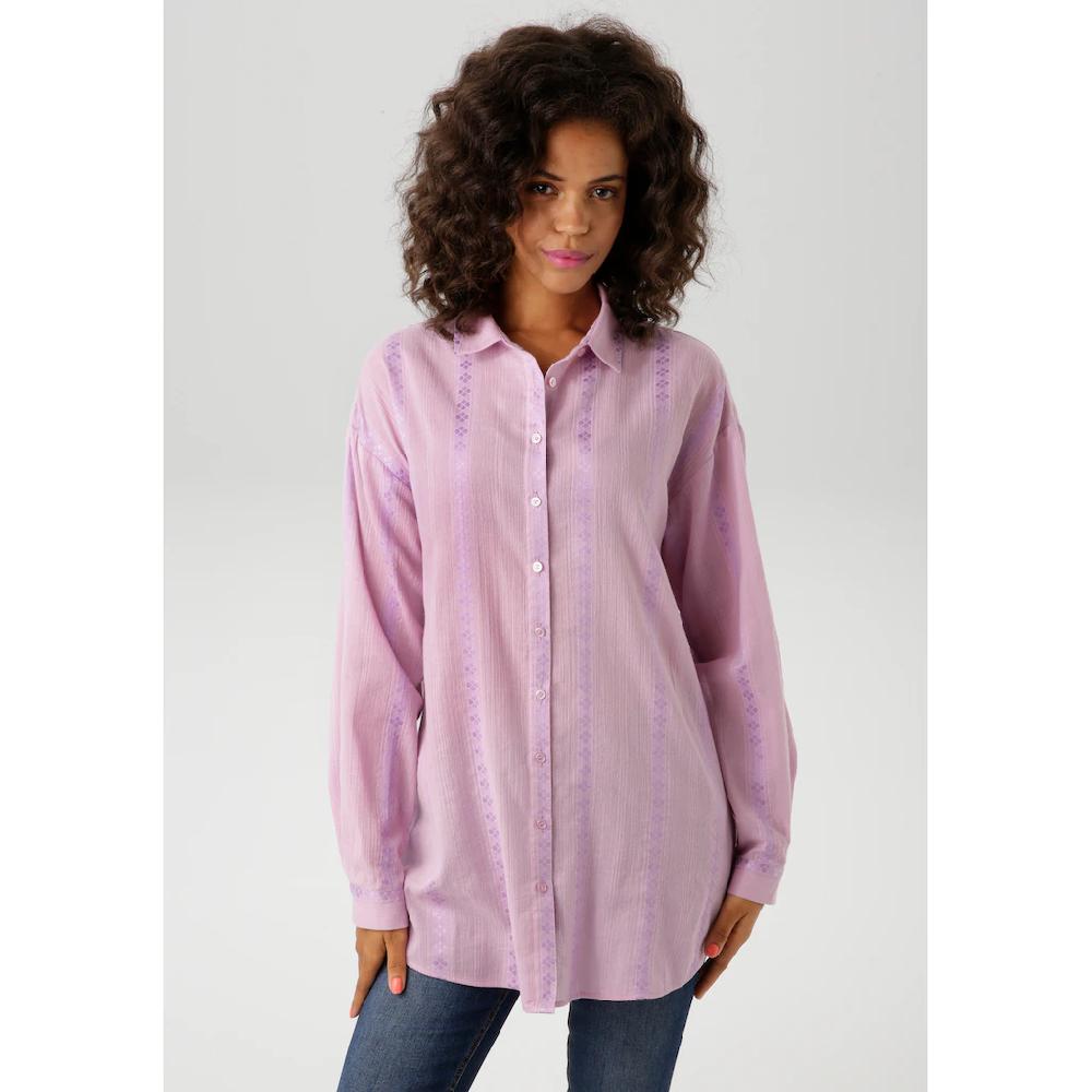 Aniston CASUAL Hemdbluse aus trendiger Musselin-Ware mit eingewebtem Muster - NEUE KOLLEKTION