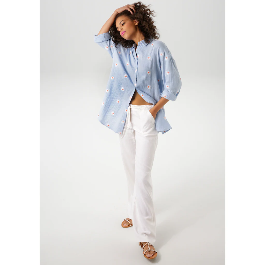 Aniston CASUAL Hemdbluse Mit Bezaubernden Blüten Bestickt - NEUE KOLLEKTION