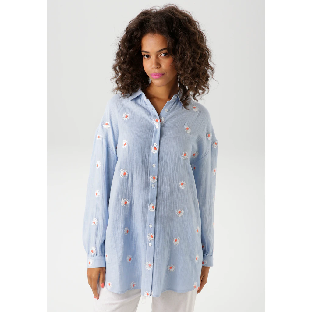 Aniston CASUAL Hemdbluse mit bezaubernden Blüten bestickt - NEUE KOLLEKTION