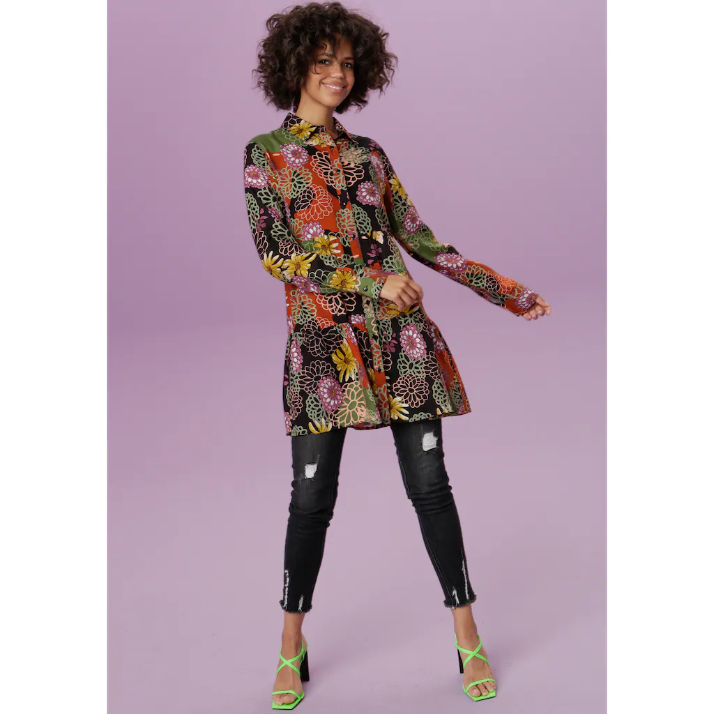 Aniston CASUAL Hemdbluse Mit Großflächigem Blütendruck - Jedes Teil Ein Unikat