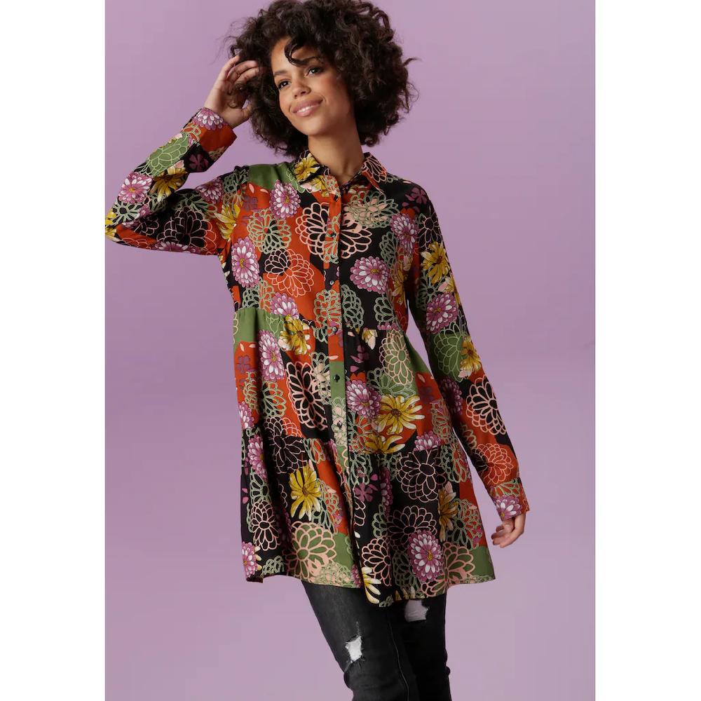 Aniston CASUAL Hemdbluse mit großflächigem Blütendruck - jedes Teil ein Unikat