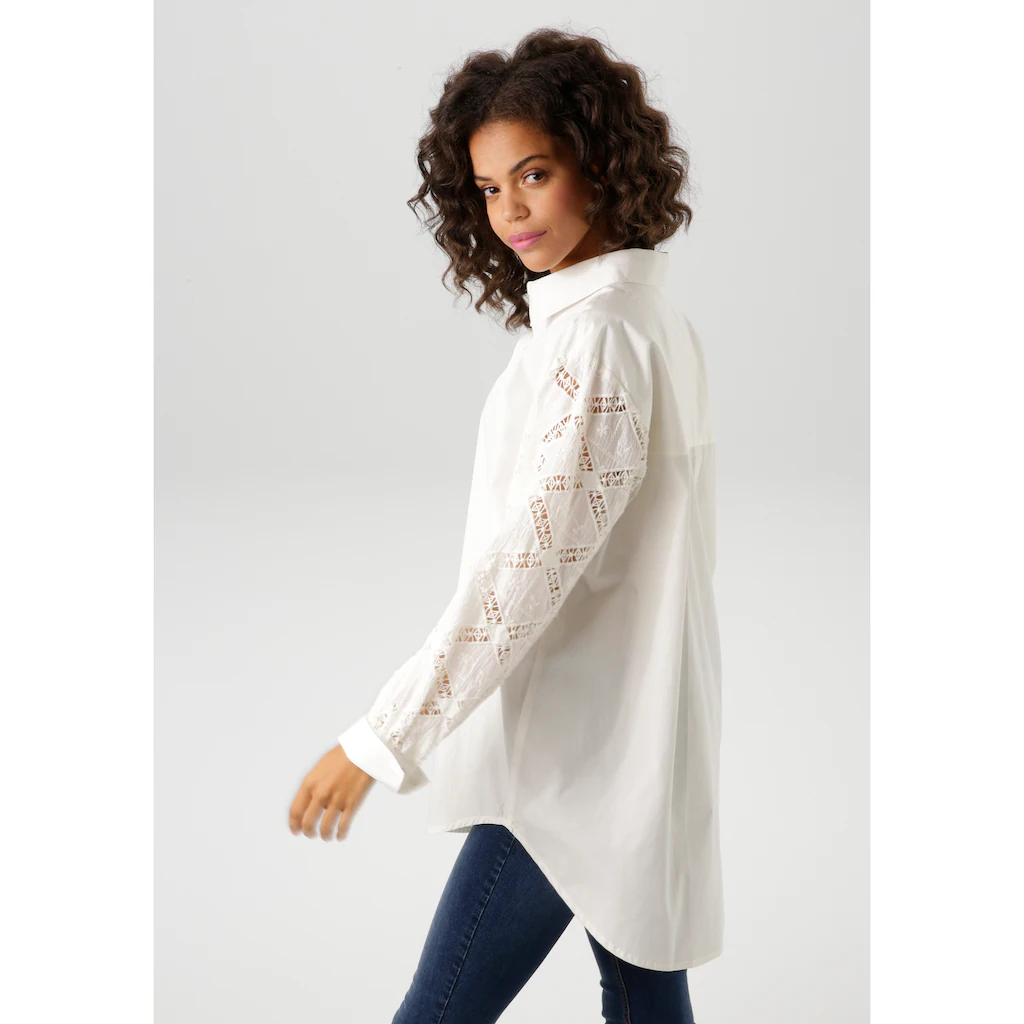 Aniston CASUAL Hemdbluse Mit Häkelspitze Und Stickereien Verzierte Ärmel - NEUE KOLLEKTION