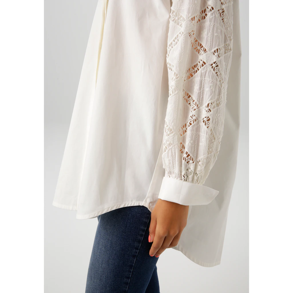 Aniston CASUAL Hemdbluse Mit Häkelspitze Und Stickereien Verzierte Ärmel - NEUE KOLLEKTION