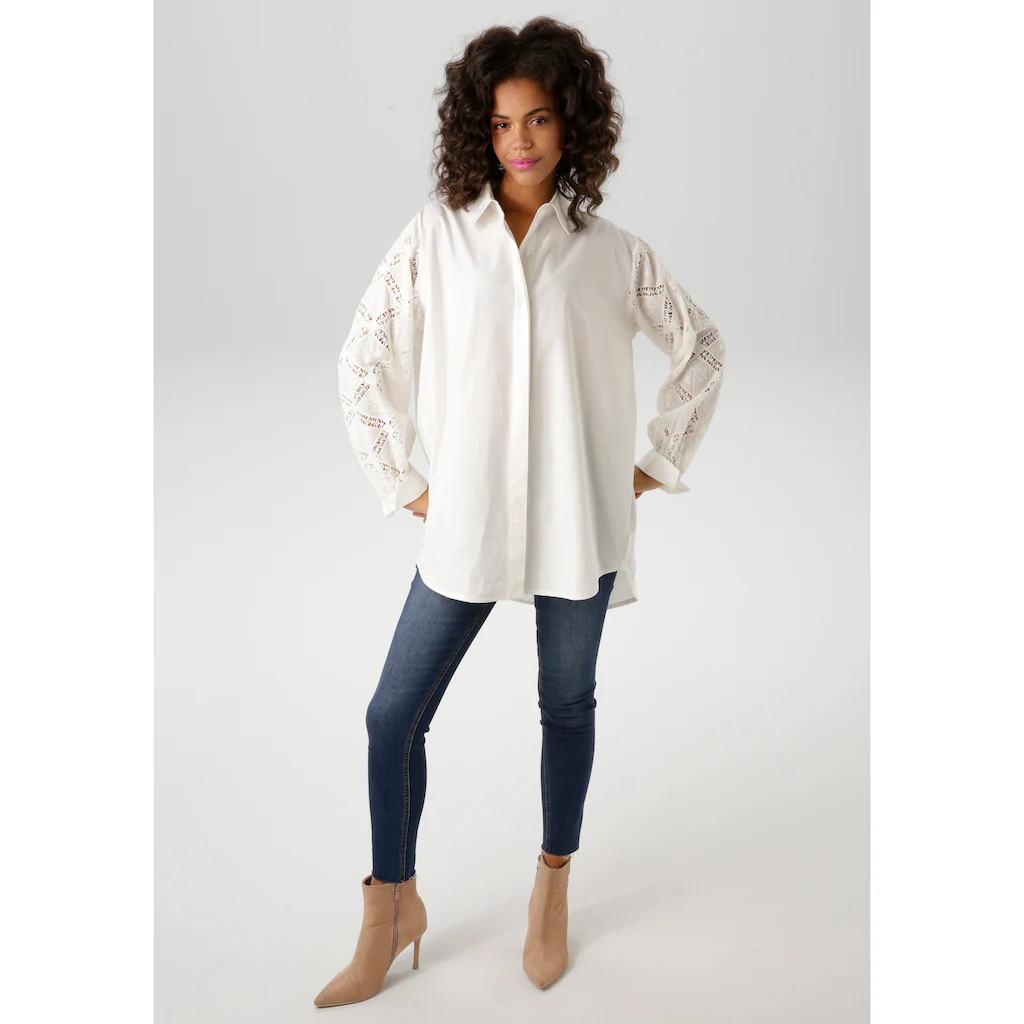 Aniston CASUAL Hemdbluse Mit Häkelspitze Und Stickereien Verzierte Ärmel - NEUE KOLLEKTION