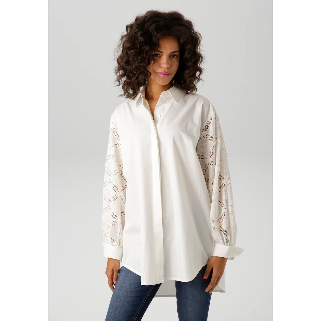 Aniston CASUAL Hemdbluse mit Häkelspitze und Stickereien verzierte Ärmel - NEUE KOLLEKTION