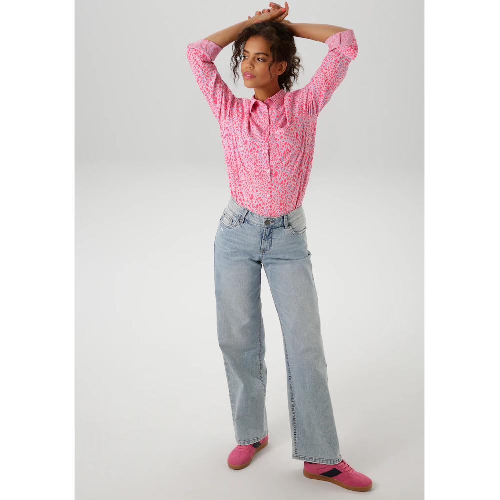 Aniston CASUAL Hemdbluse Mit Kleinen Grafischen Herzchen Bedruckt - NEUE KOLLEKTION