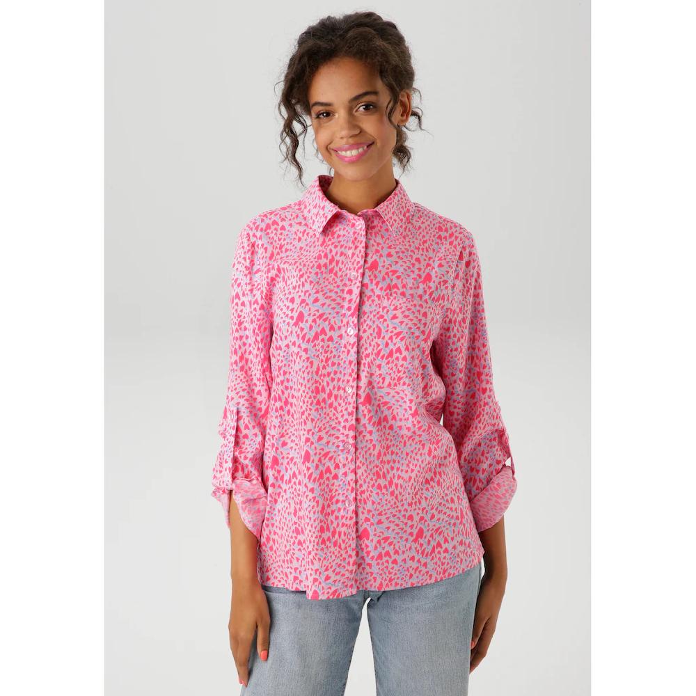 Aniston CASUAL Hemdbluse mit kleinen grafischen Herzchen bedruckt - NEUE KOLLEKTION