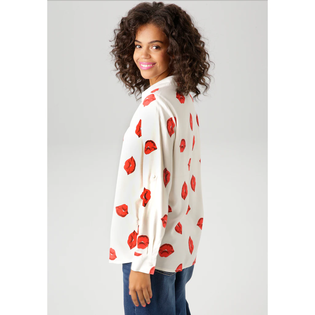 Aniston CASUAL Hemdbluse Mit Verführerischen Kussmündern Bedruckt - NEUE KOLLEKTION