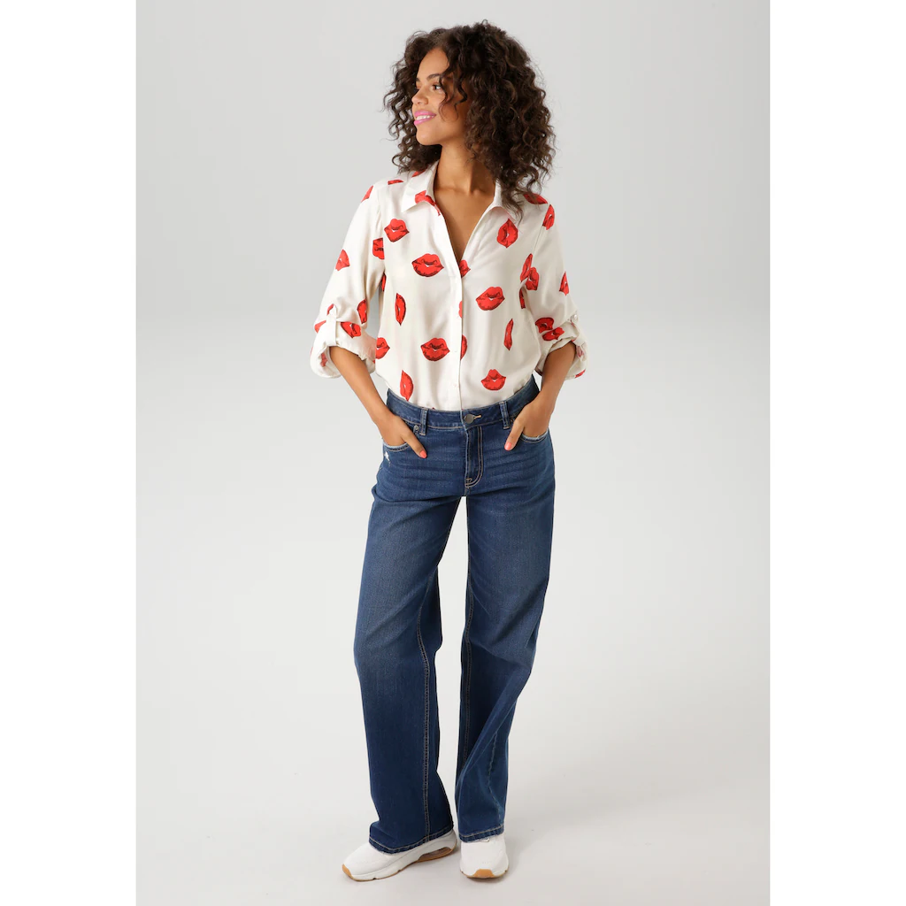 Aniston CASUAL Hemdbluse Mit Verführerischen Kussmündern Bedruckt - NEUE KOLLEKTION