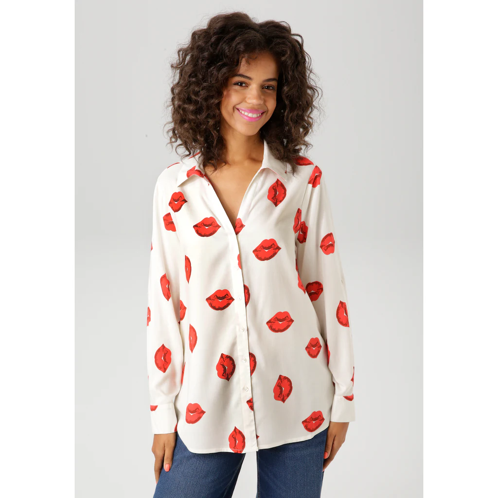 Aniston CASUAL Hemdbluse mit verführerischen Kussmündern bedruckt - NEUE KOLLEKTION