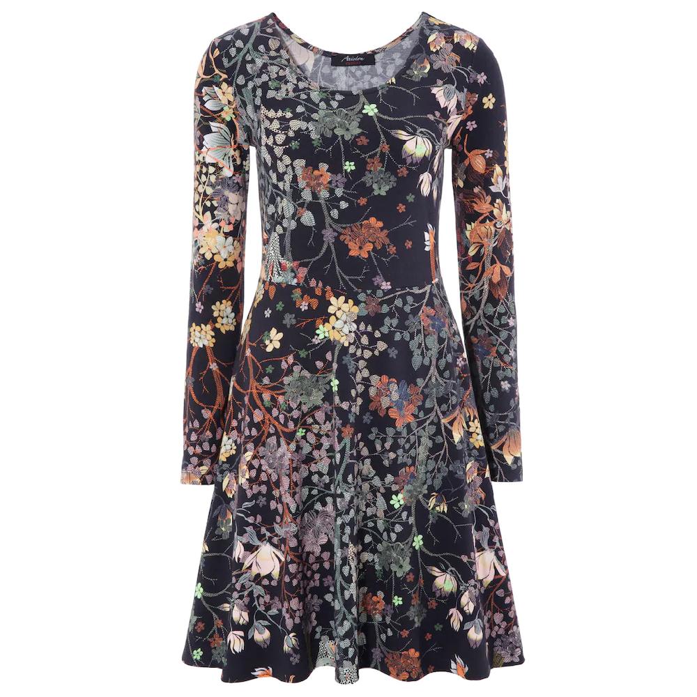 Aniston CASUAL Jerseykleid Mit Blumendruck Oder In Uni Schwarz