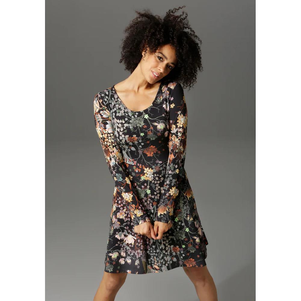 Aniston CASUAL Jerseykleid mit Blumendruck oder in uni Schwarz