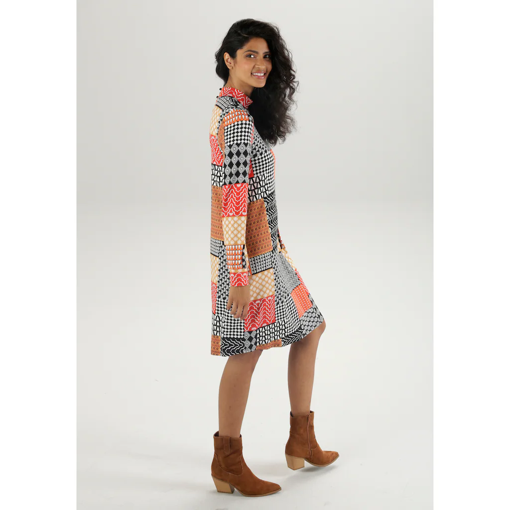 Aniston CASUAL Jerseykleid Mit Extravagantem Mustermix Im Patch-Dessin