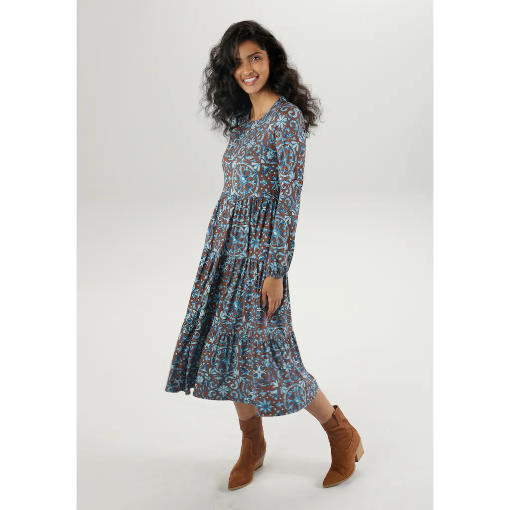 Aniston CASUAL Jerseykleid Mit Extravaganten Druck - Jedes Teil Ein Unikat