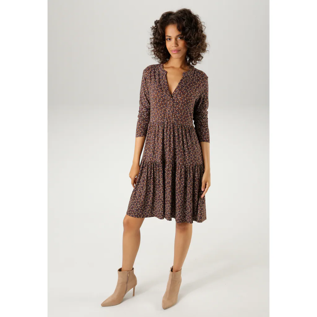 Aniston CASUAL Jerseykleid Mit Trendfarbigen Grafischen Allover-Druck