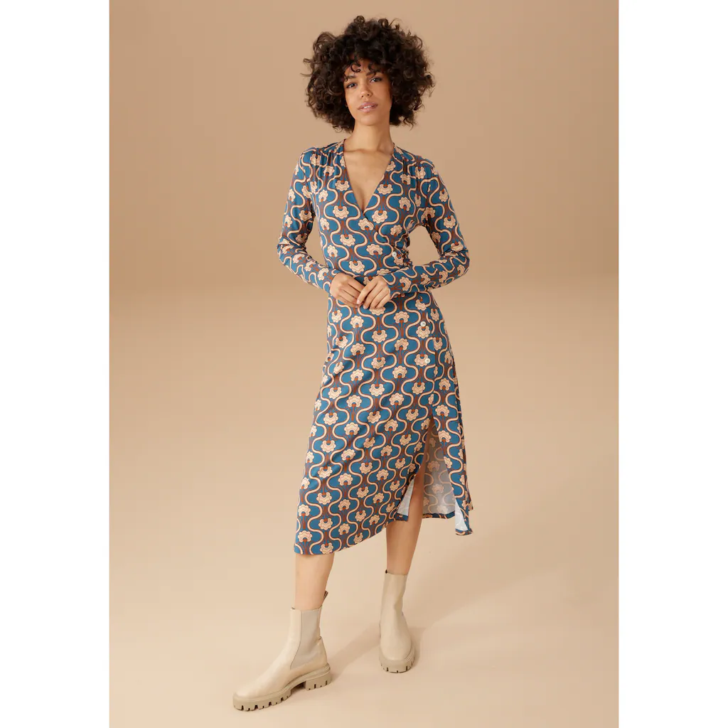 Aniston CASUAL Jerseykleid Mit Trendigem Retromuster Bedruckt