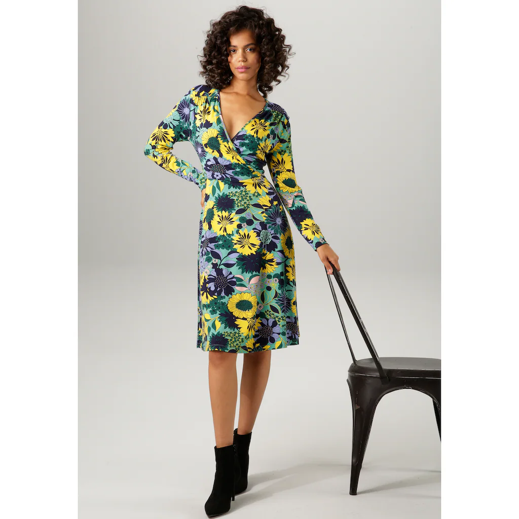 Aniston CASUAL Jerseykleid Mit V-Ausschnitt In Wickel-Optik