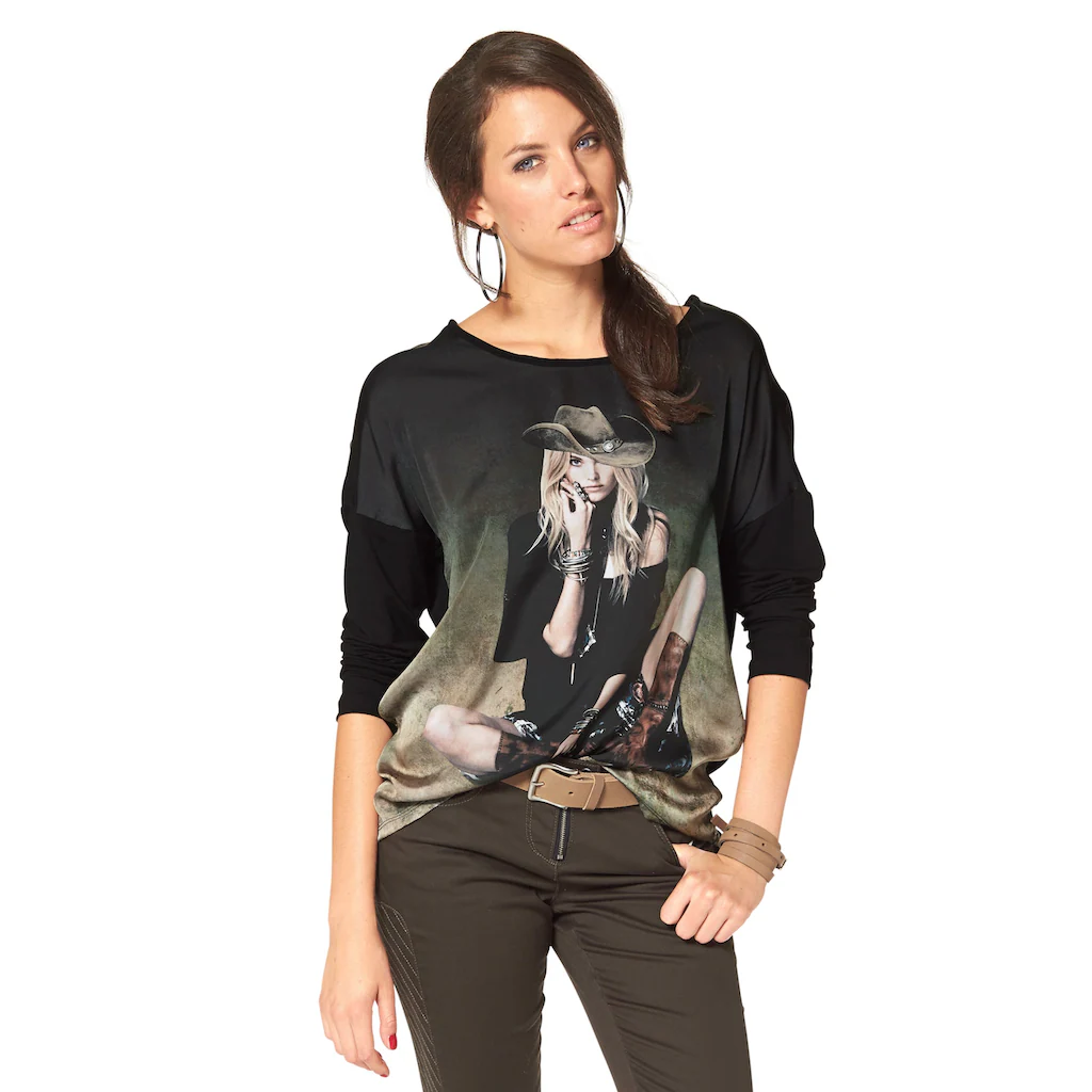 Aniston CASUAL Langarmshirt mit femininem Frontdruck