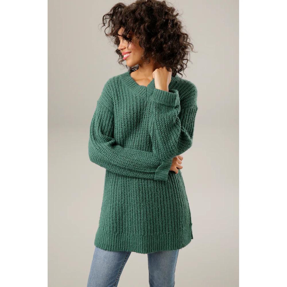 Aniston CASUAL Longpullover mit fixierten Umschlag an den langen Ärmeln