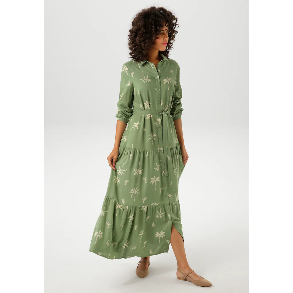 Aniston CASUAL Maxikleid (mit Abnehmbarem Bindeband) Mit Palmen Bedruckt - Jedes Teil Ein Unikat - NEUE KOLLEKTION