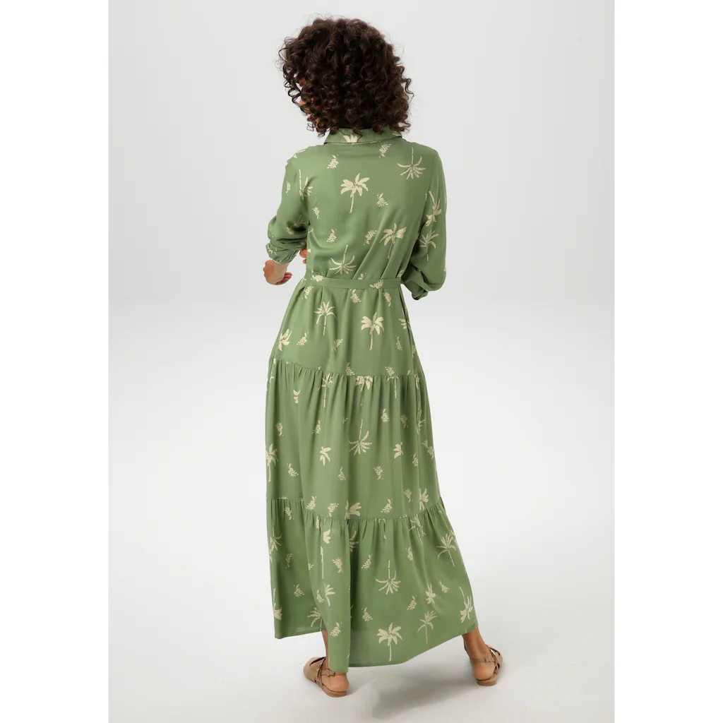 Aniston CASUAL Maxikleid (mit Abnehmbarem Bindeband) Mit Palmen Bedruckt - Jedes Teil Ein Unikat - NEUE KOLLEKTION