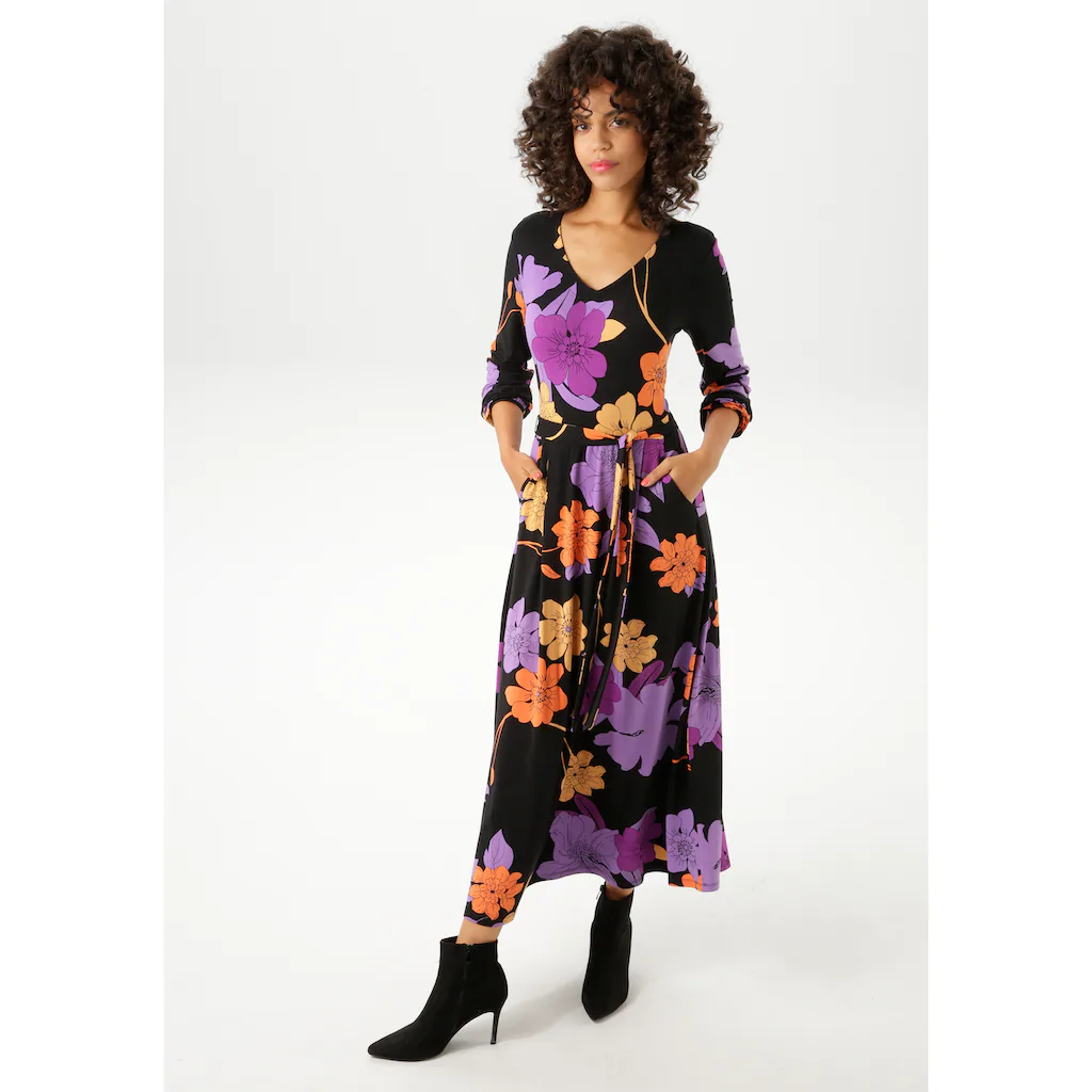 Aniston CASUAL Maxikleid (mit Abnehmbarem Bindeband) Mit Großflächigen Farbharmonischen Blumen Bedruckt - NEUE KOLLEKTION
