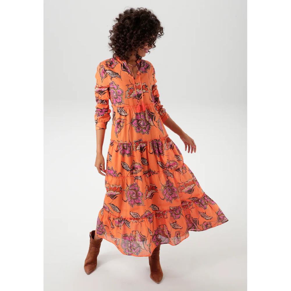 Aniston CASUAL Maxikleid Mit Großflächigem Blumen Auf Strukturierter Ware - NEUE KOLLEKTION