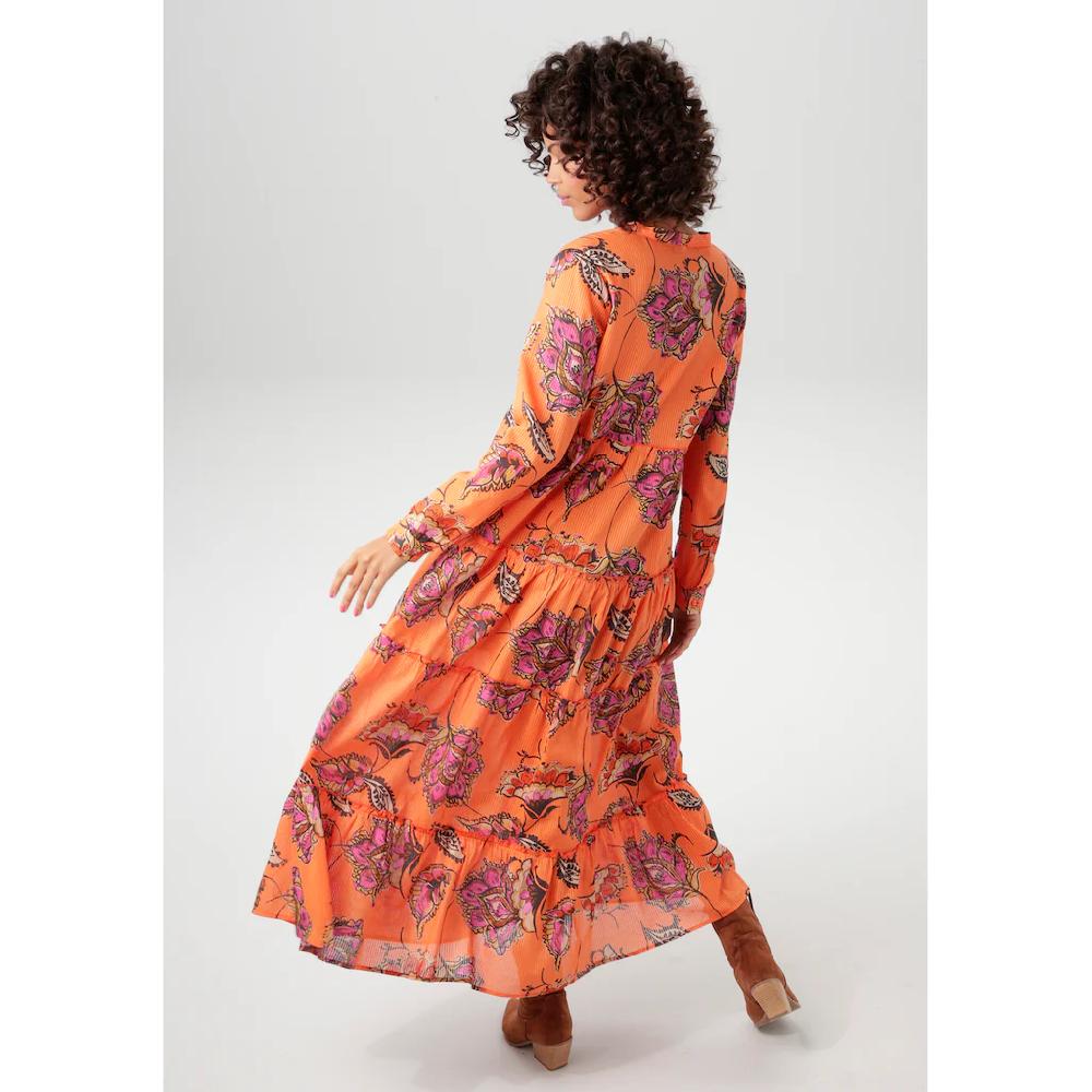 Aniston CASUAL Maxikleid Mit Großflächigem Blumen Auf Strukturierter Ware - NEUE KOLLEKTION