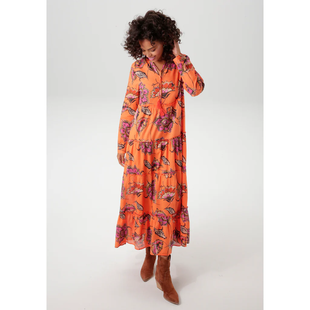 Aniston CASUAL Maxikleid mit großflächigem Blumen auf strukturierter Ware - NEUE KOLLEKTION