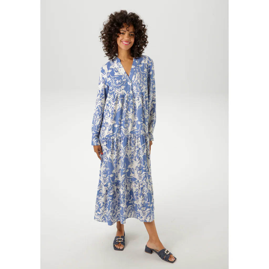 Aniston CASUAL Maxikleid Mit Großflächigem. Grafischen Blumendruck - NEUE KOLLEKTION