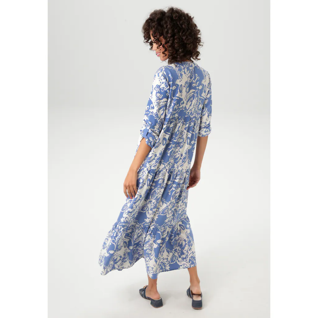 Aniston CASUAL Maxikleid Mit Großflächigem. Grafischen Blumendruck - NEUE KOLLEKTION