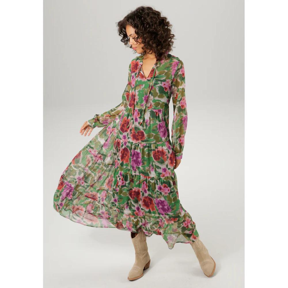 Aniston CASUAL Maxikleid (mit Jersey-Unterkleid) Mit Farbharmonischem Blumendruck Im Batik-Look