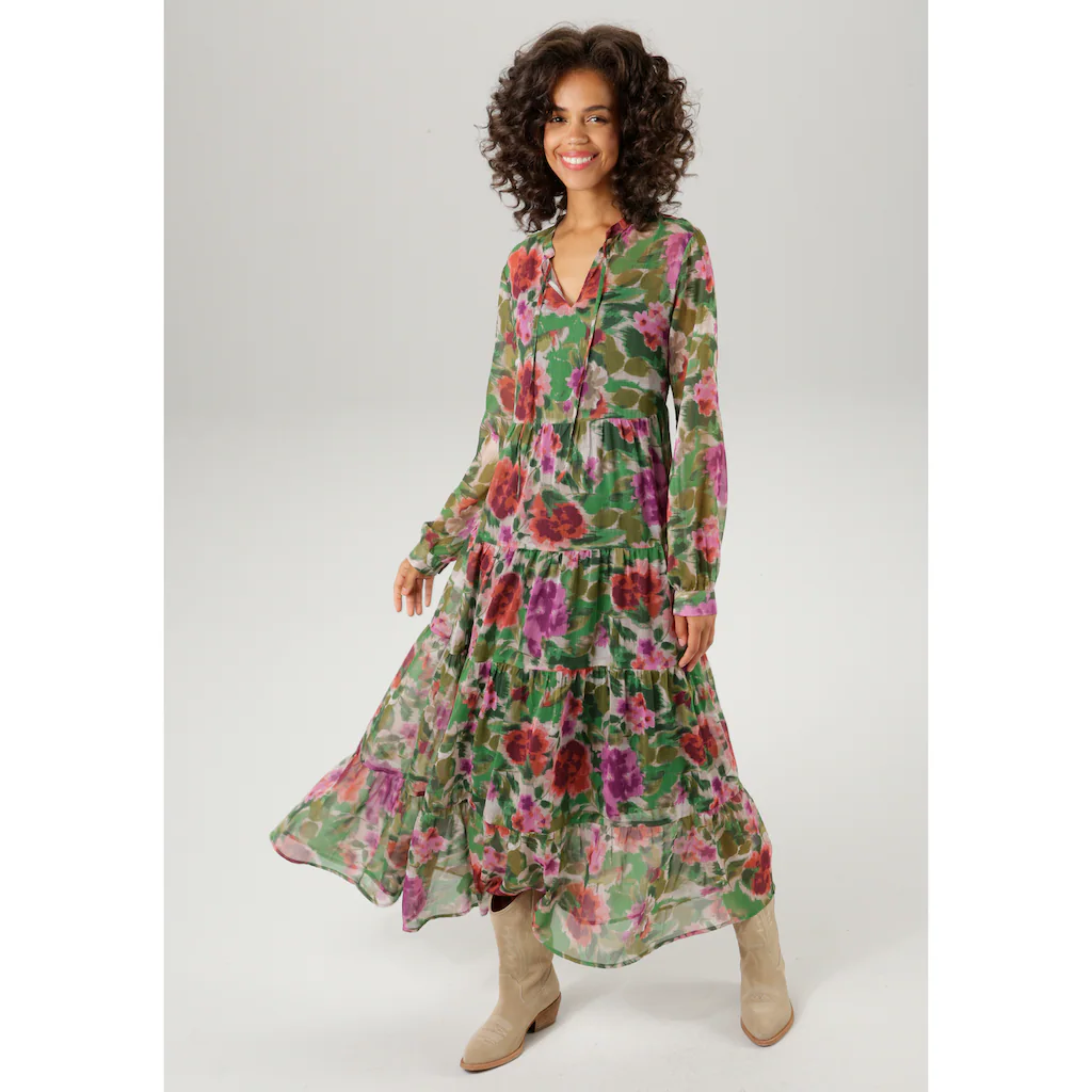 Aniston CASUAL Maxikleid (mit Jersey-Unterkleid) mit farbharmonischem Blumendruck im Batik-Look
