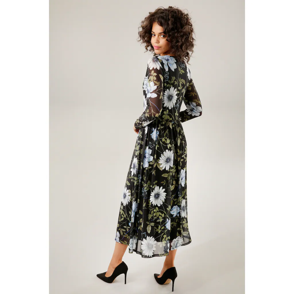 Aniston CASUAL Midikleid Mit Großflächigem Blüten- Und Blätterdruck