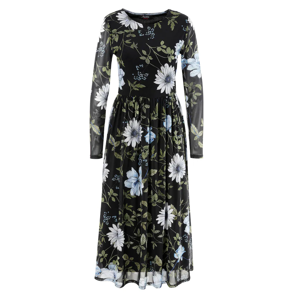 Aniston CASUAL Midikleid Mit Großflächigem Blüten- Und Blätterdruck