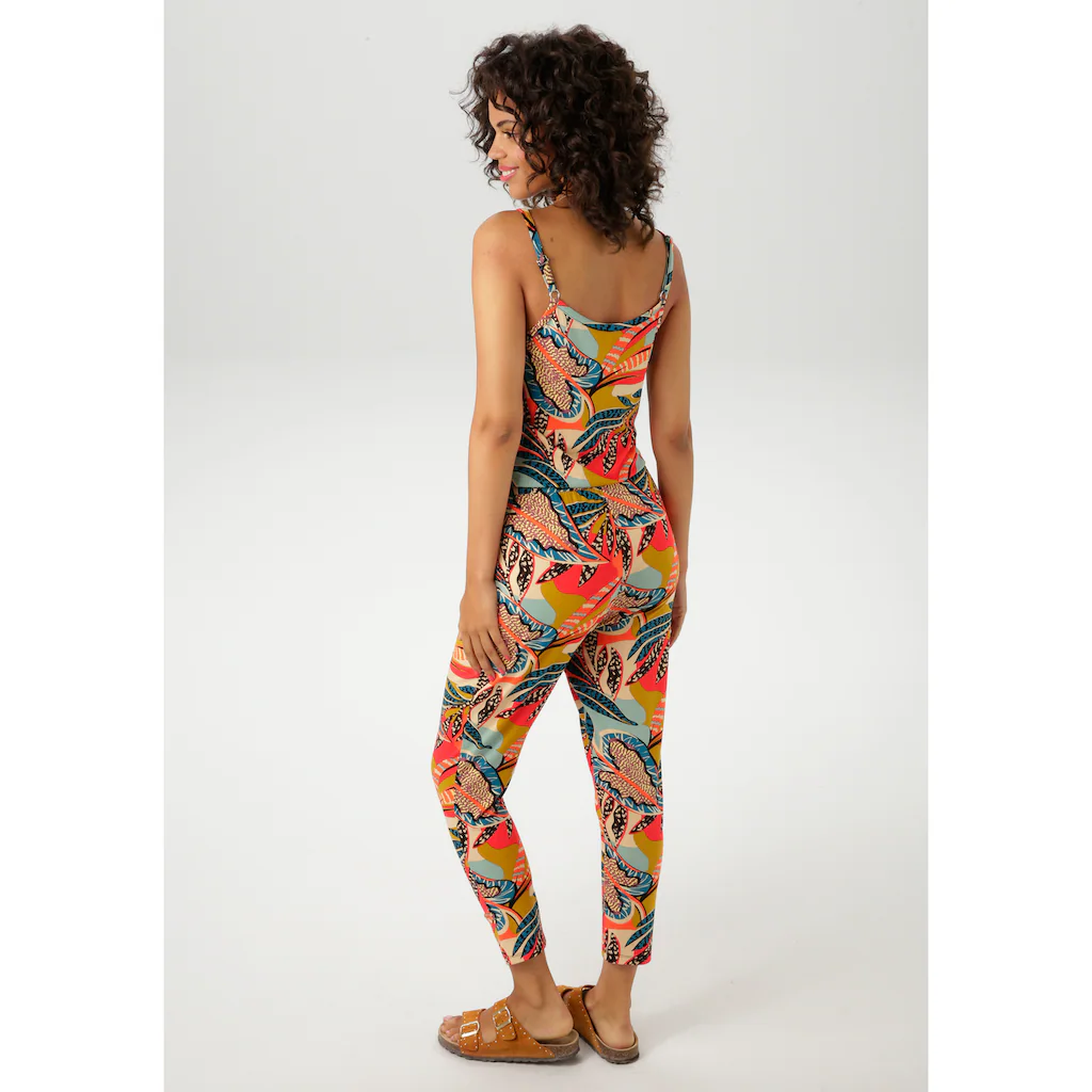 Aniston CASUAL Overall Mit Farbenfrohen Extravaganten Blättern Bedruckt - NEUE KOLLEKTION