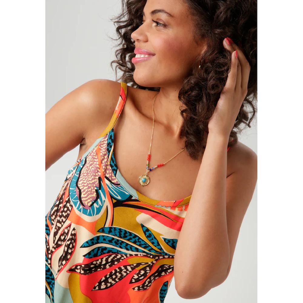 Aniston CASUAL Overall Mit Farbenfrohen Extravaganten Blättern Bedruckt - NEUE KOLLEKTION