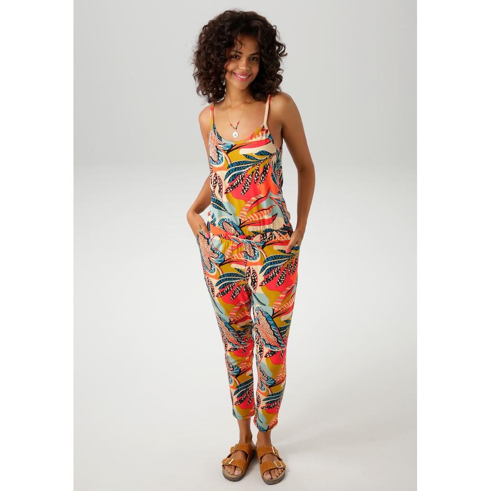 Aniston CASUAL Overall mit farbenfrohen extravaganten Blättern bedruckt - NEUE KOLLEKTION