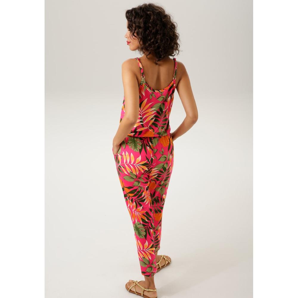 Aniston CASUAL Overall Mit Farbenfrohen Großflächigen Blättern Bedruckt