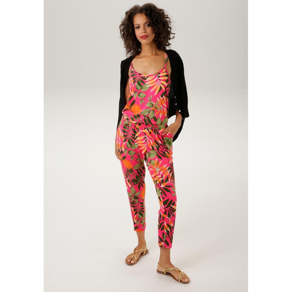 Aniston CASUAL Overall Mit Farbenfrohen Großflächigen Blättern Bedruckt