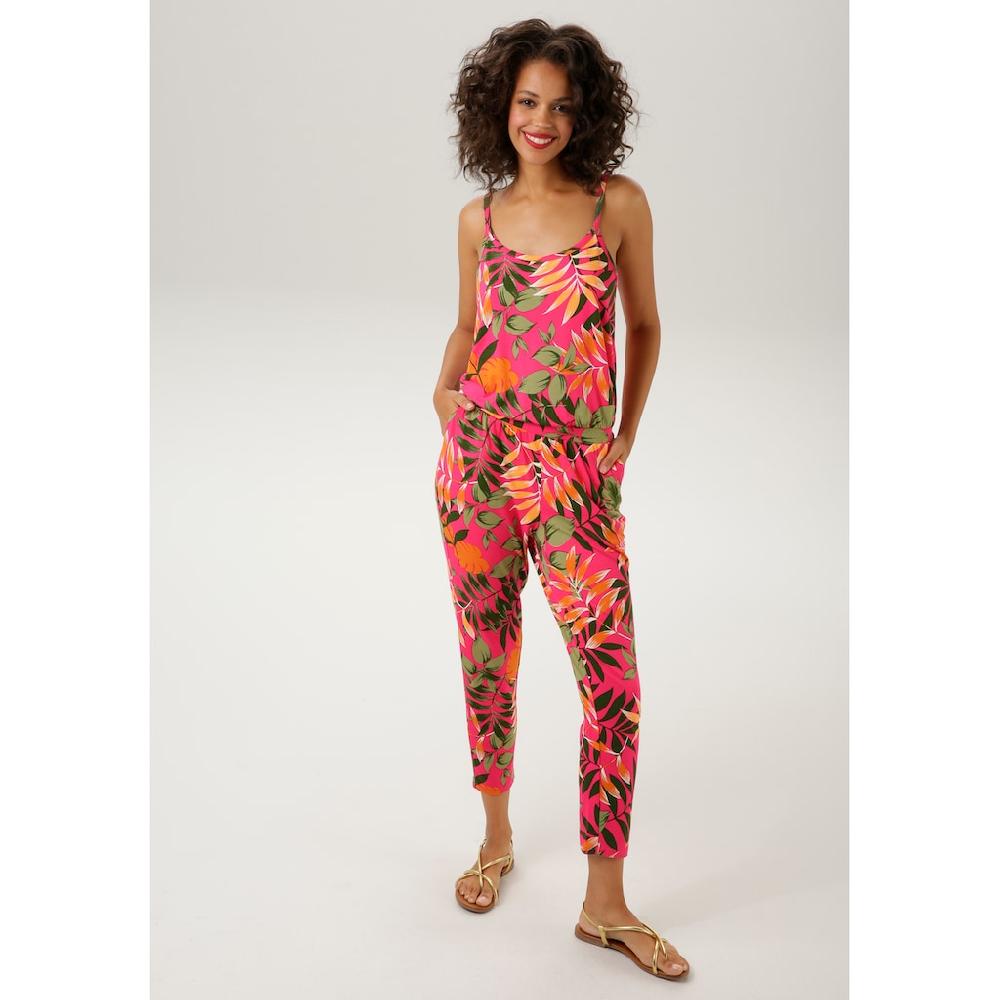 Aniston CASUAL Overall mit farbenfrohen großflächigen Blättern bedruckt