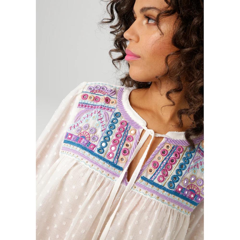 Aniston CASUAL Schlupfbluse Mit Aufwändig Bestickter Passe Und Spiegelverzierung - NEUE KOLLEKTION